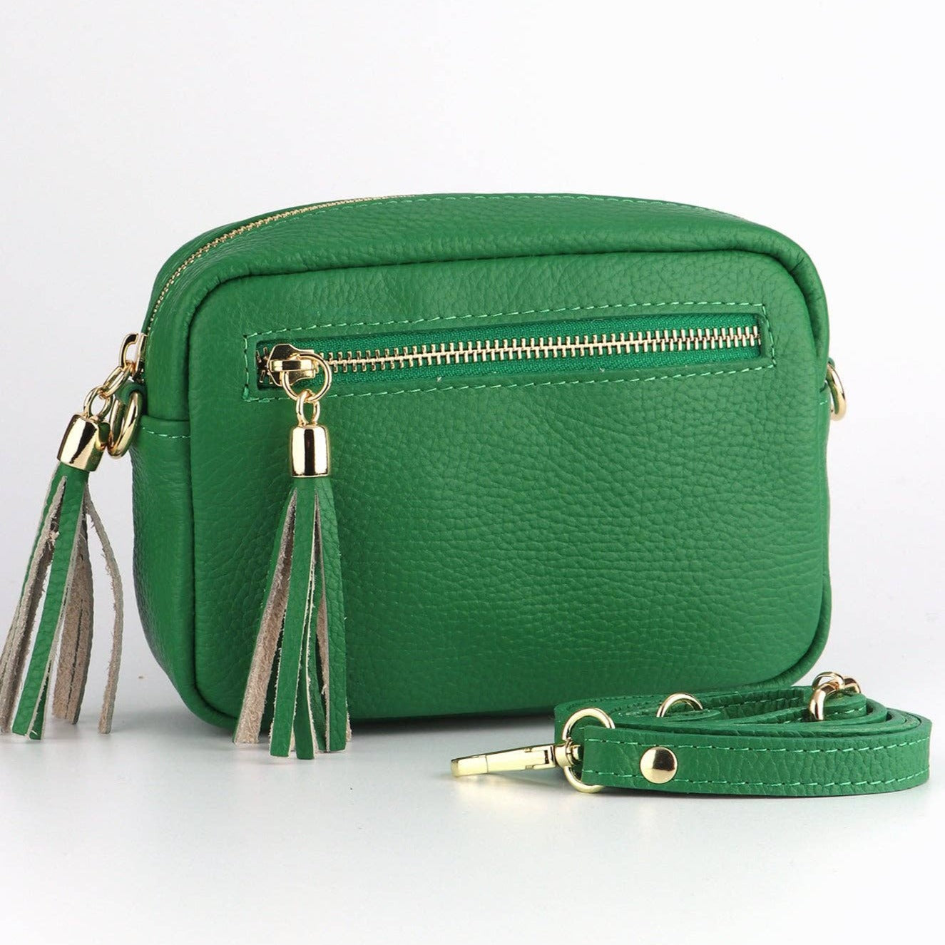 Italian Leather Crossbody Bag in Bright Green: One-size