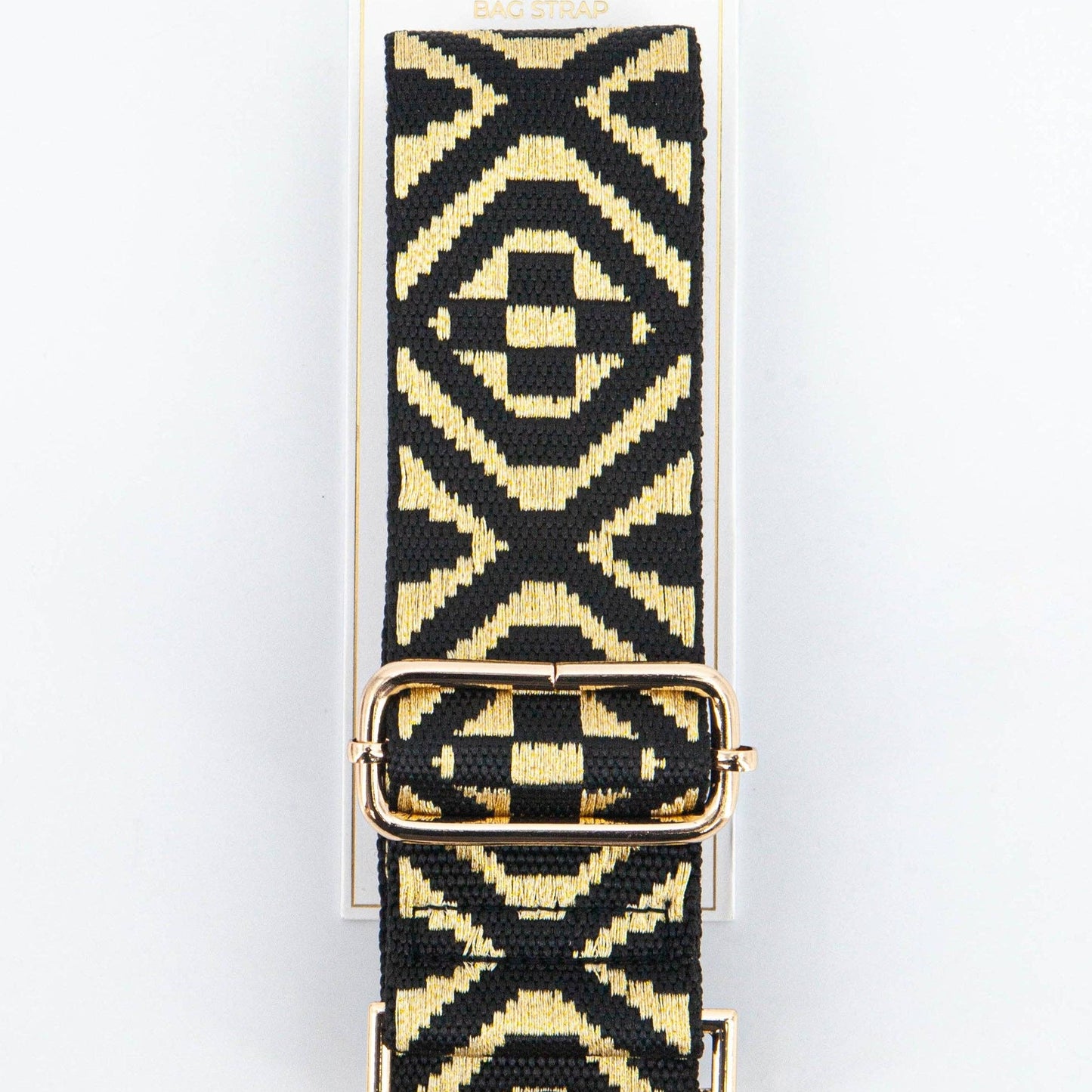 Gold Ikat Print Jacquard Woven Wide Bag Strap in Black: One-size