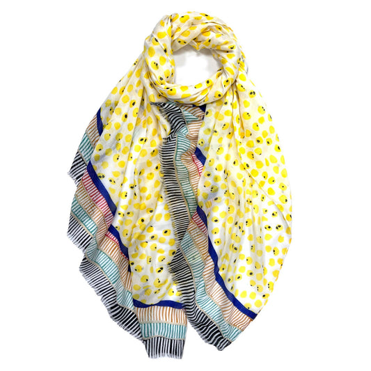 Spotted Printed Scarf on Cotton Blend Scarf: Yellow