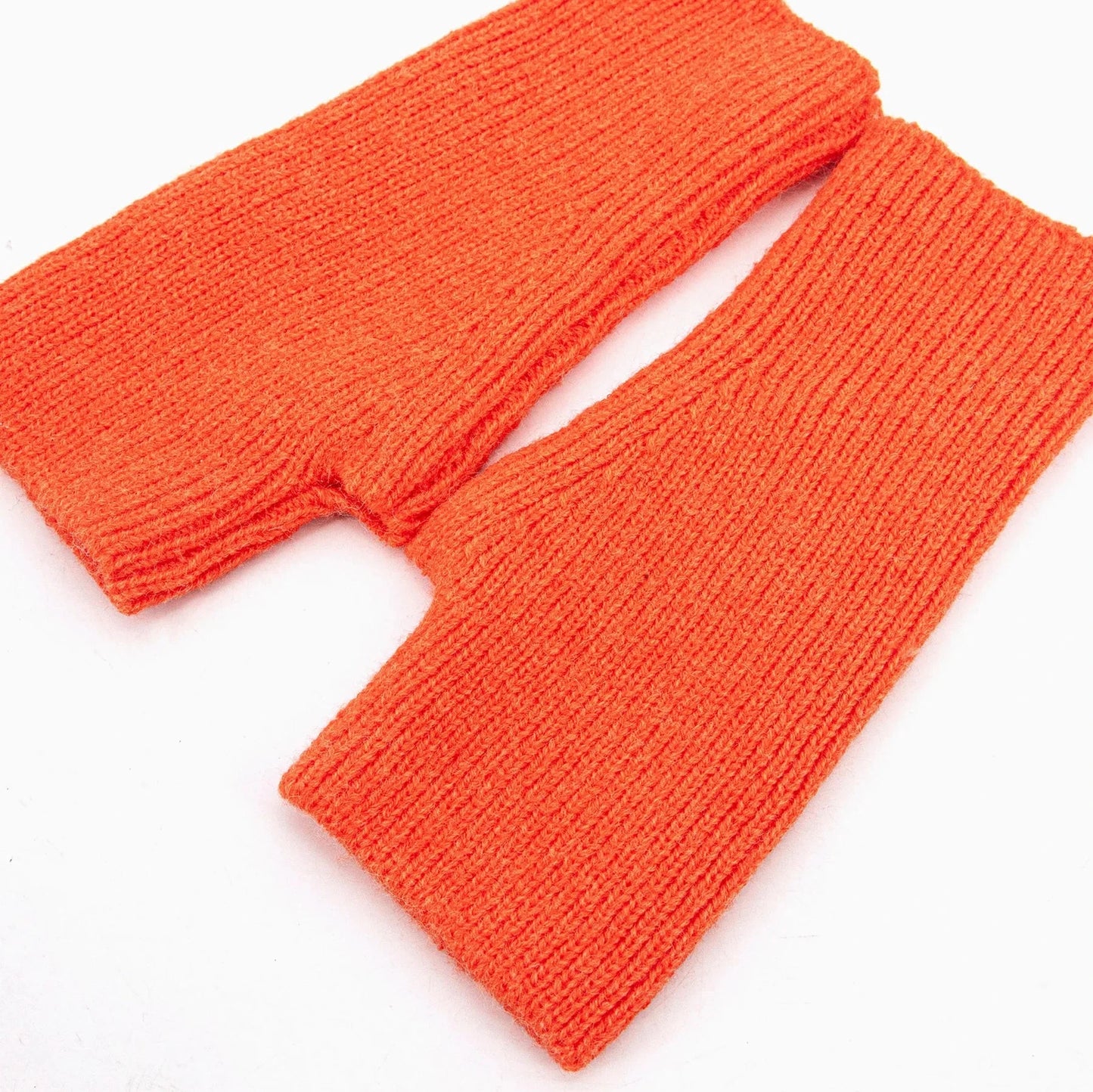 Orange fingerless mitten gloves