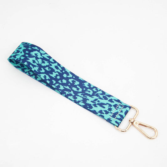 Two Tone Animal & Star Print Wrist Strap in Aqua & Navy Blue: One-size