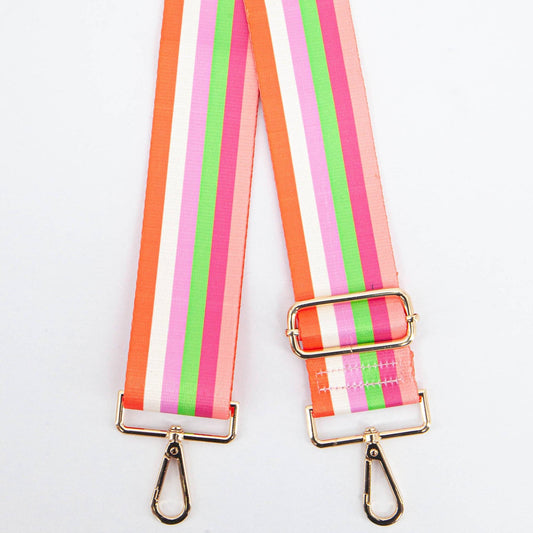 Multi Stripe Wide Bag Strap in Pink & Lime: One-size