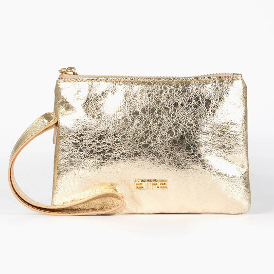 Gold Wristlet Purse - Cracked Metallic Faux Leather