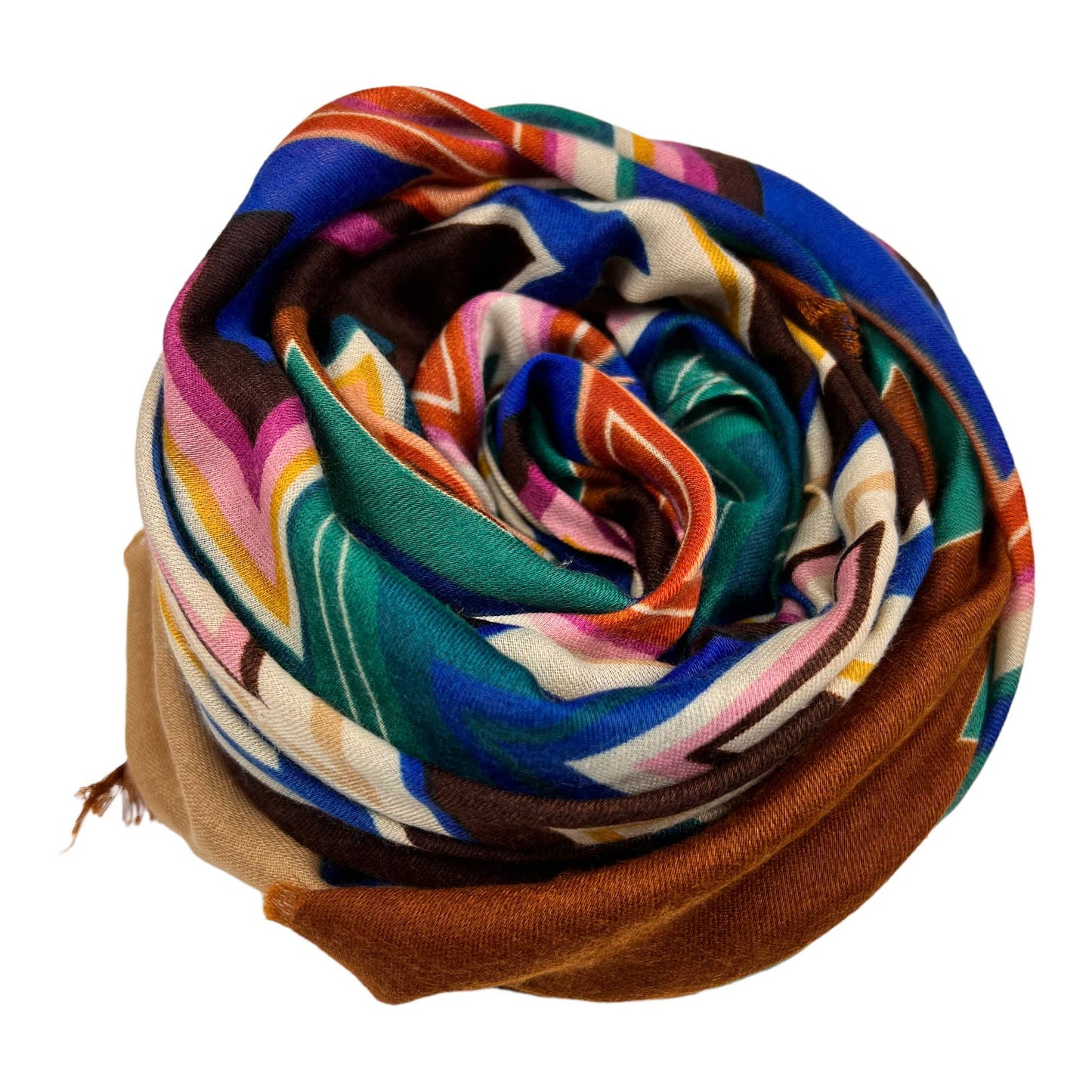 Zigzag Print Colourful Scarf on Cotton Mix Material
