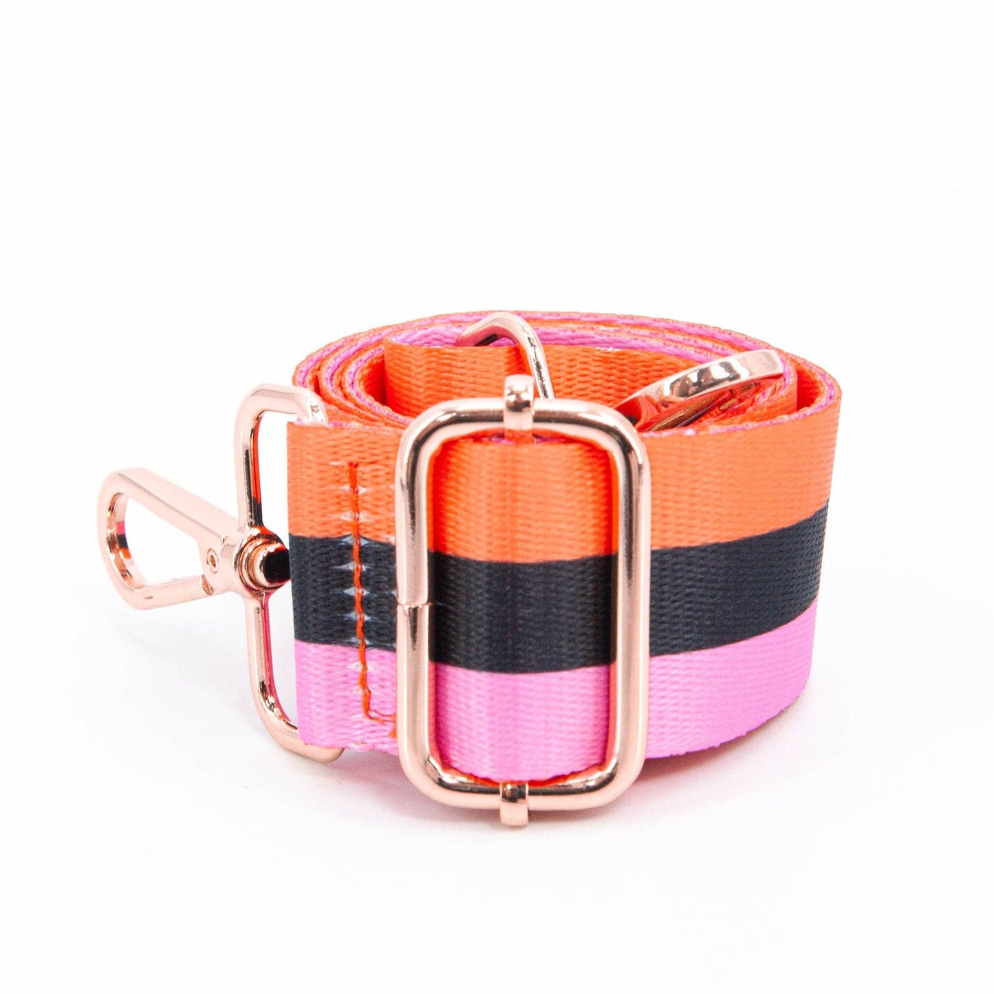 Bold Colour Triple Stripe Bag Strap in Pink, Black & Orange: One-size