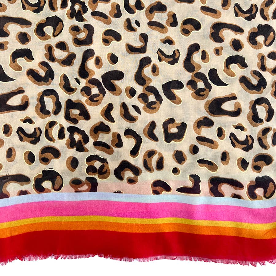 Leopard Print Scarf with Red Border Line