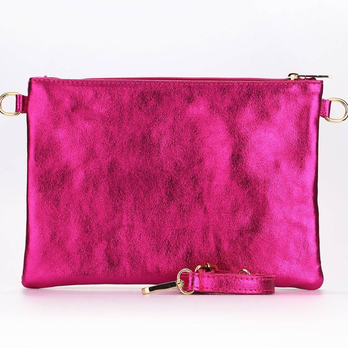 Italian Leather Clutch Bag with Strap Pink Rainbow: One-size