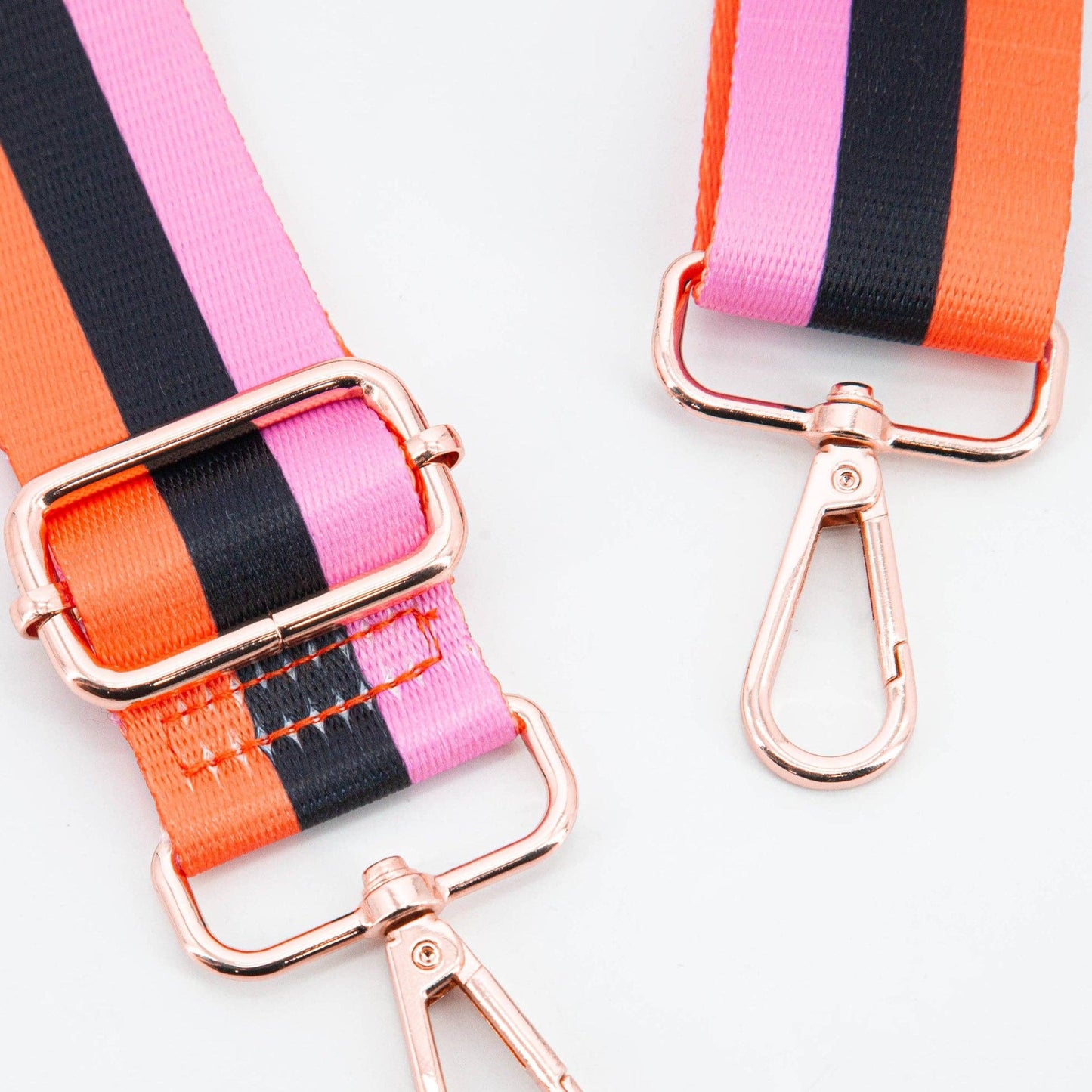 Bold Colour Triple Stripe Bag Strap in Pink, Black & Orange: One-size