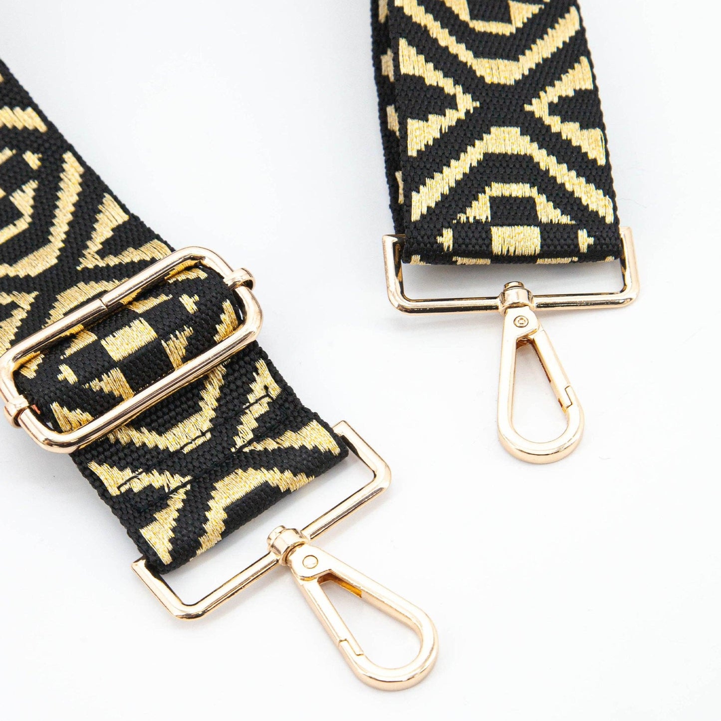 Gold Ikat Print Jacquard Woven Wide Bag Strap in Black: One-size