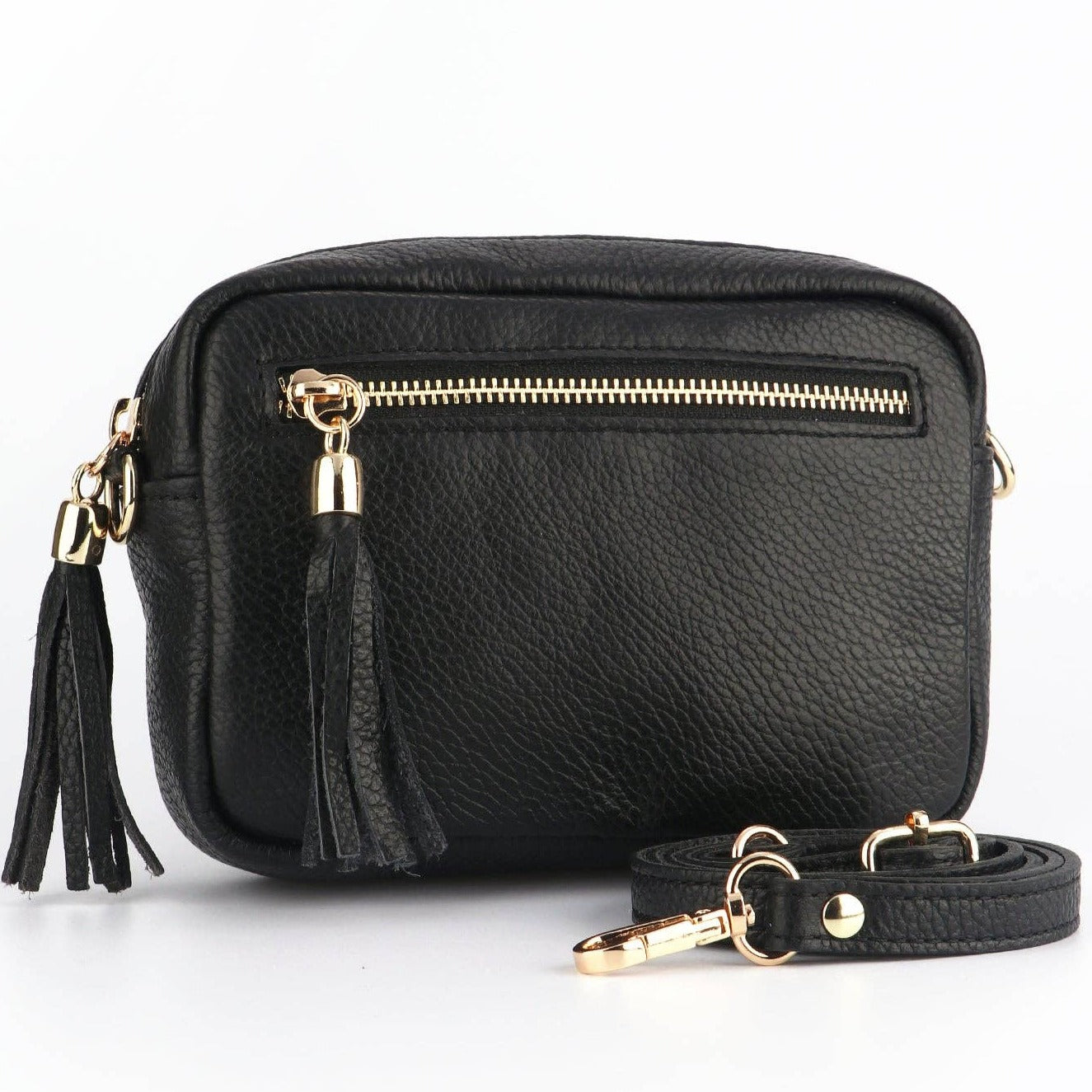 Italian Leather Crossbody Bag Black: One-size