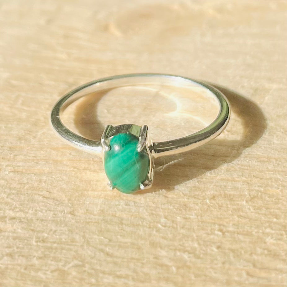 Green Malachite Silver Ring