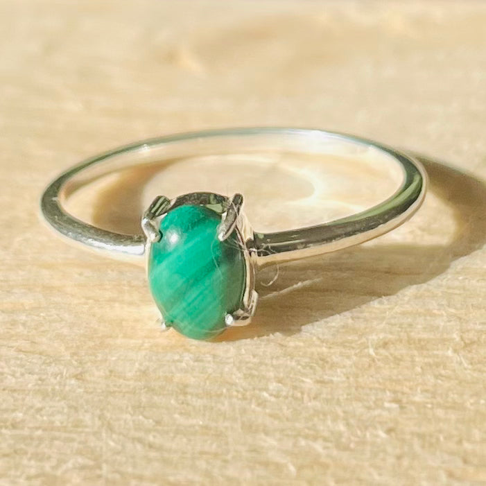 Green Malachite Silver Ring