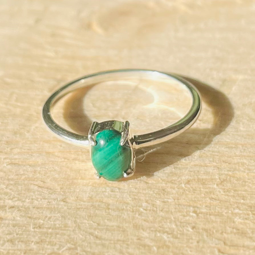 Green Malachite Silver Ring