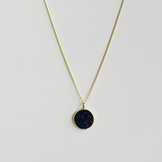 Black Glitter 'Night Sky' Pendant Gold Necklace