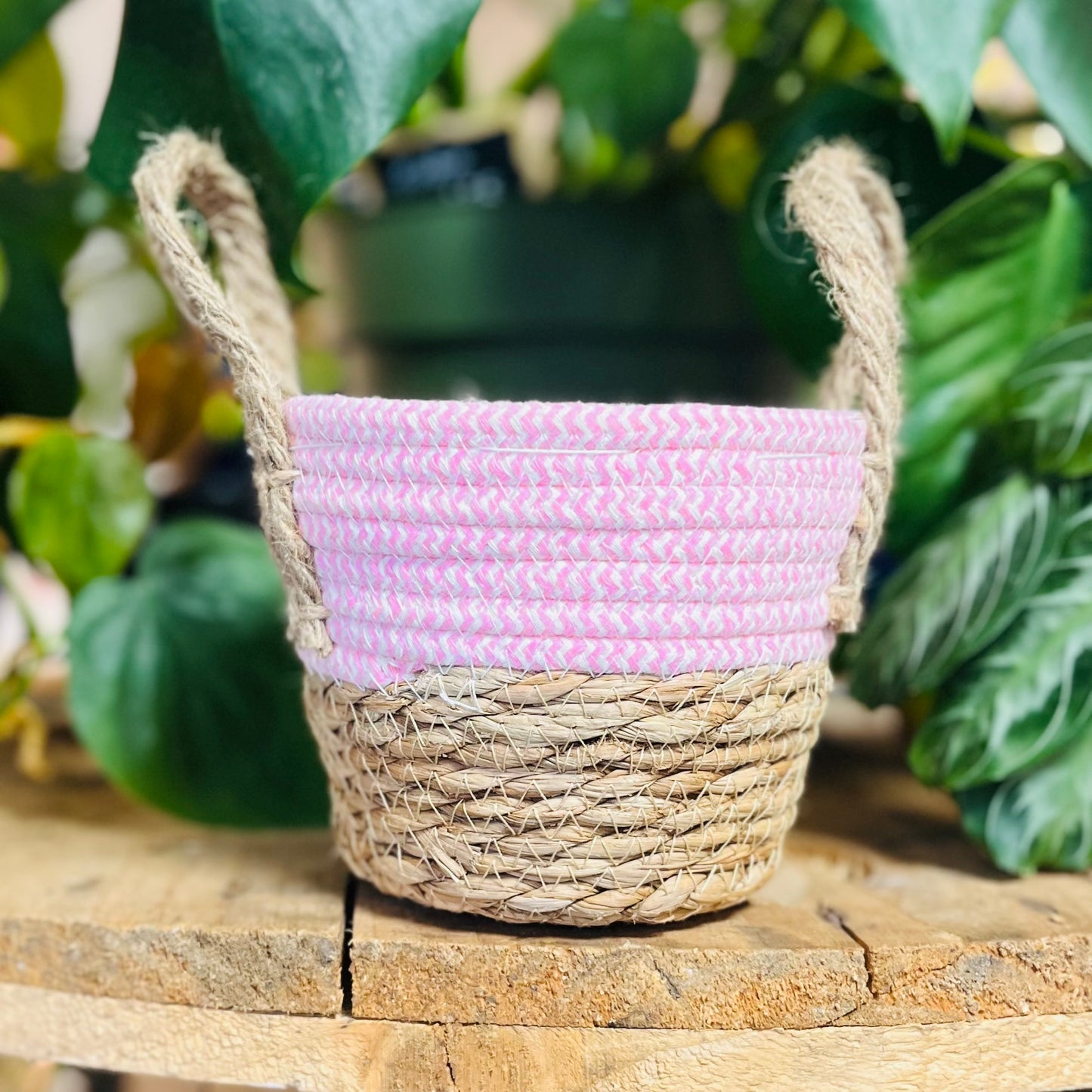 Double-Handle Woven Two-tone Basket