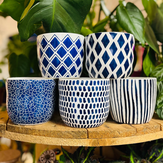 Blue & White Ceramic Patterned Planters