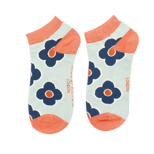 Retro Flower Trainer Socks Duck Egg