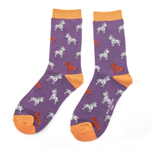 Zebras Purple Bamboo Socks