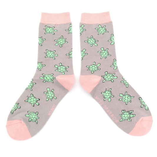 Cute Turtles Silver Bamboo Socks