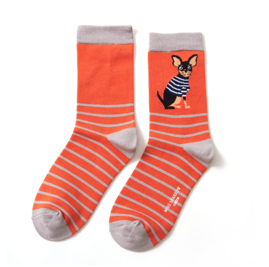 Chihuahua Stripes Green bamboo Socks