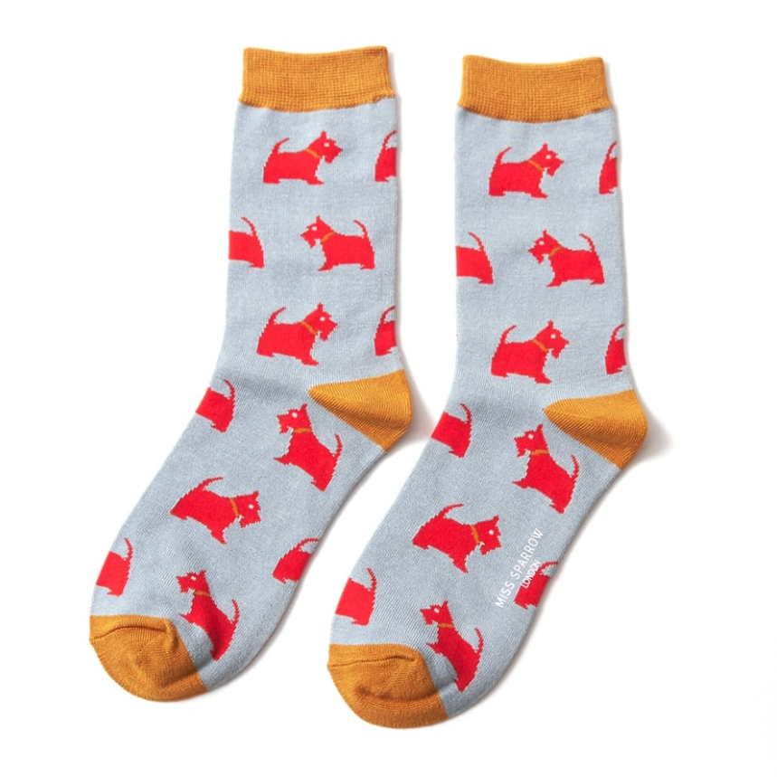 Westie Pups Duck Egg Bamboo Socks