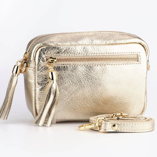Italian Leather Crossbody Bag in Gold: One-size
