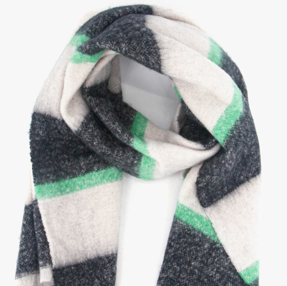 Black & Mint Block Stripe Midweight Scarf