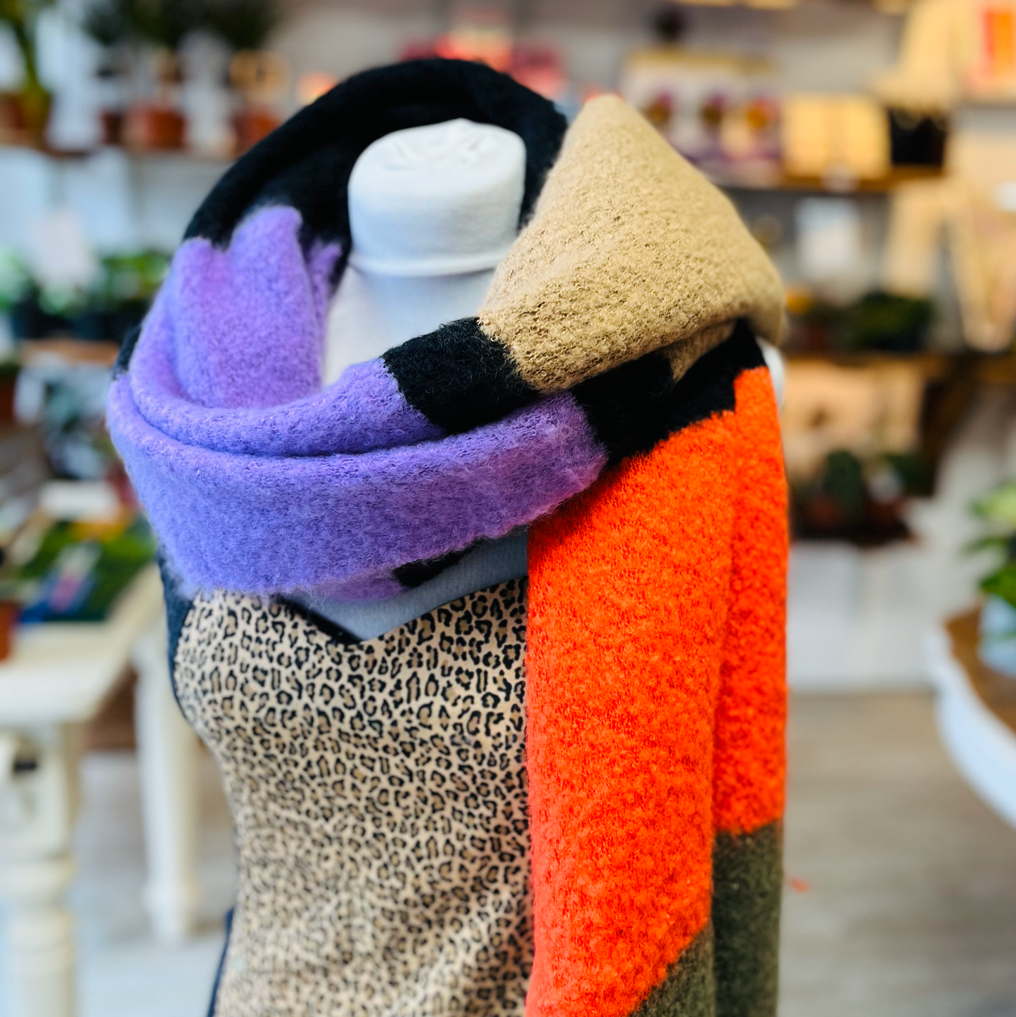 Camel, Black, Orange & Purple Block Scarf