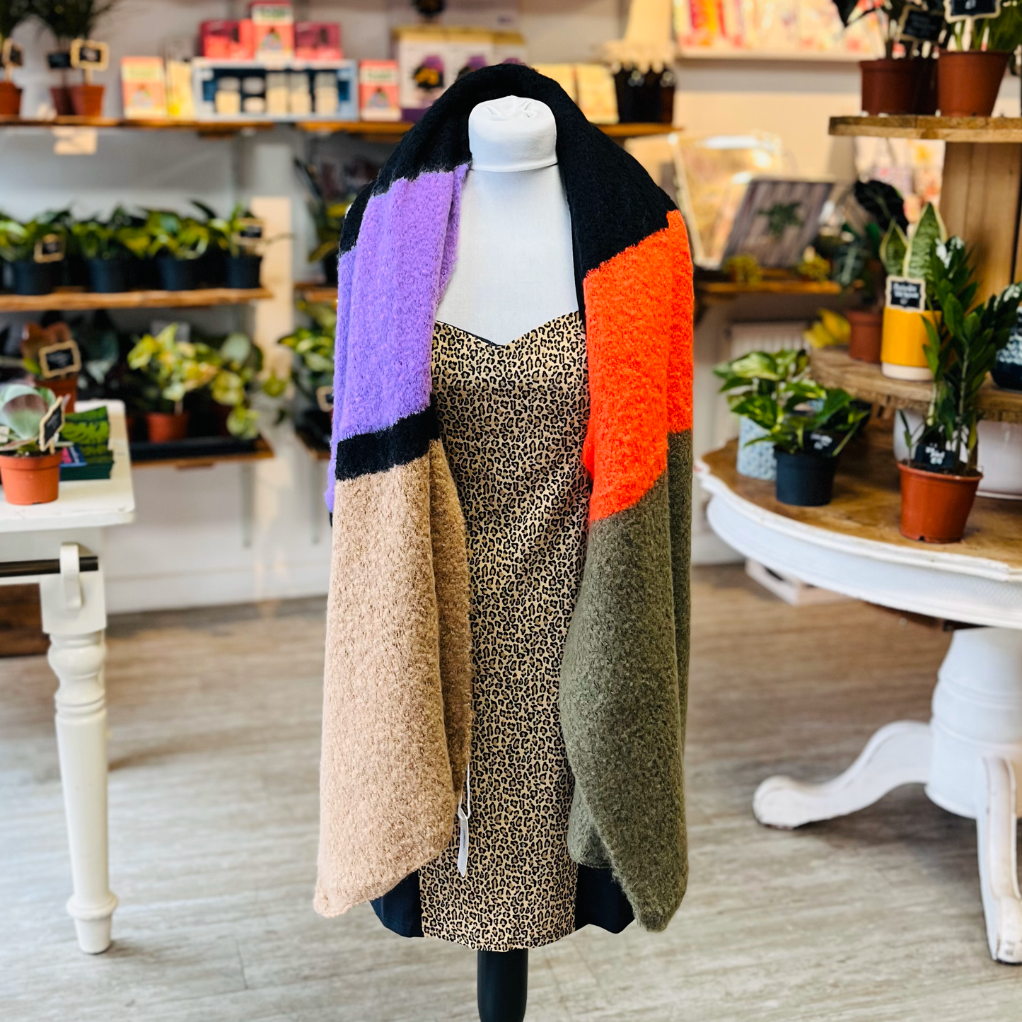 Camel, Black, Orange & Purple Block Scarf