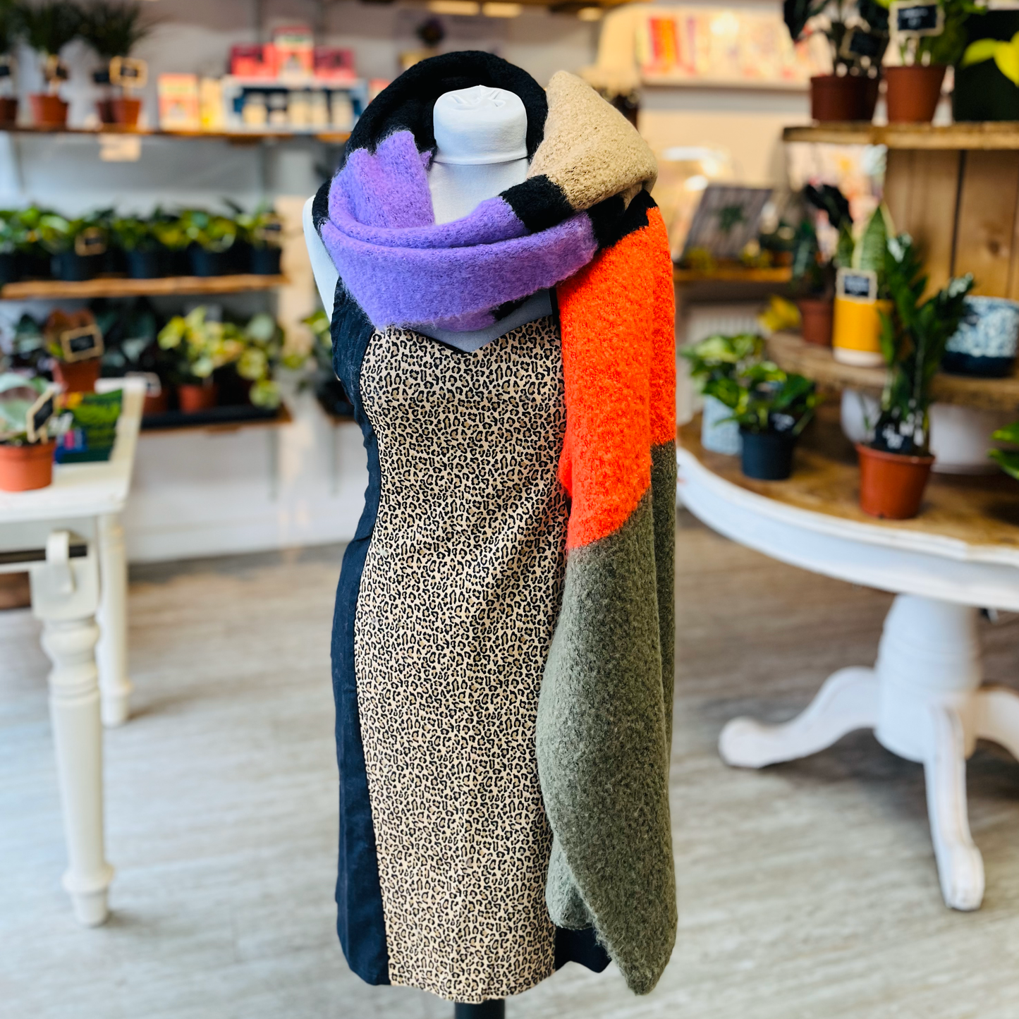 Camel, Black, Orange & Purple Block Scarf