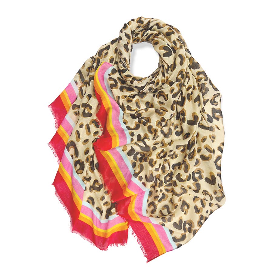 Leopard Print Scarf with Red Border Line