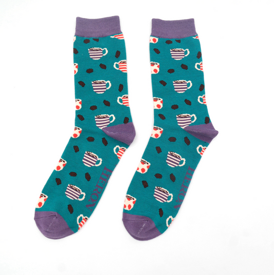 Coffee Shop Turquoise Bamboo Socks