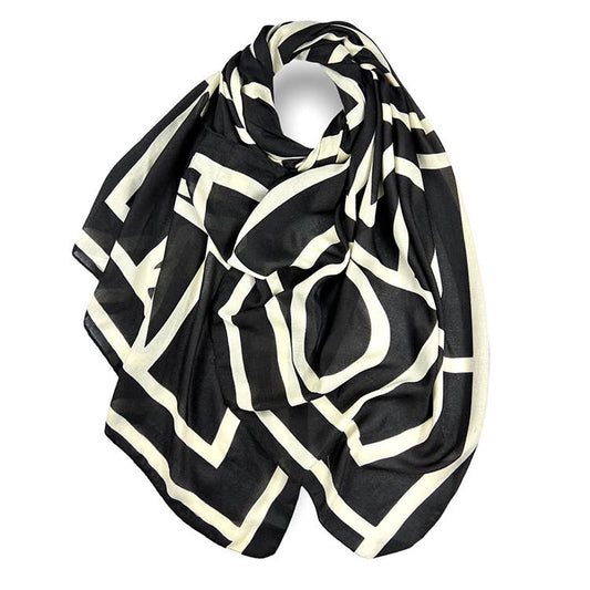 Women's Scarf with Geometric Print in Lightweight Material: Black