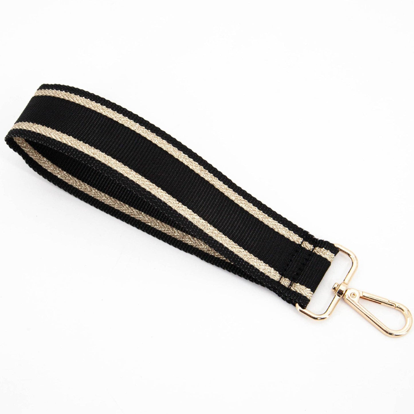 Metallic Border Stripe Plain Wrist Strap in Black & Gold: One-size