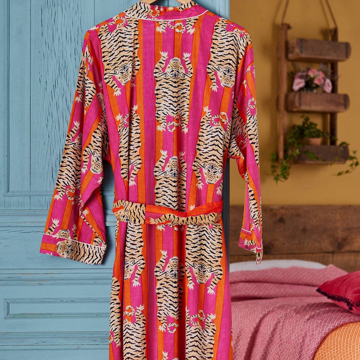 Pink Tiger Stripe Dressing Gown - 100% Cotton