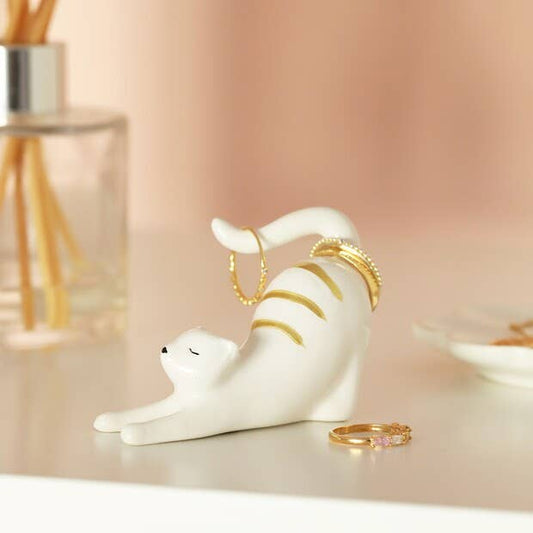 Ceramic Stretching Cat Ring Holder