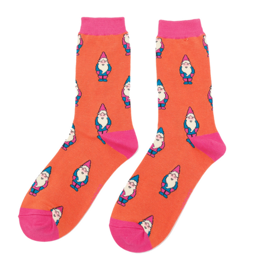 Gnomes Burnt Orange Bamboo Socks