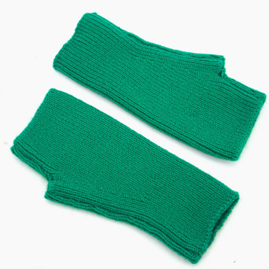 Green fingerless mitten gloves