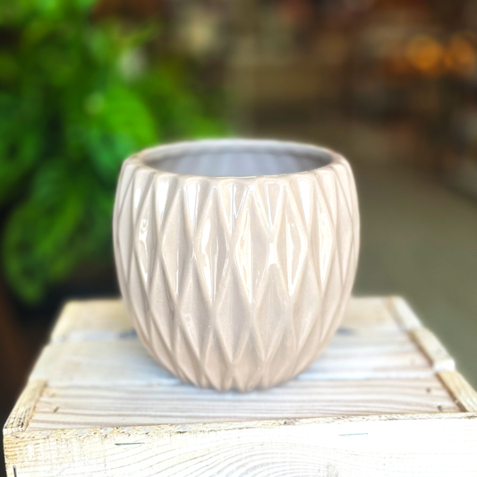 Small Grey Ceramic Round Rippled Pot