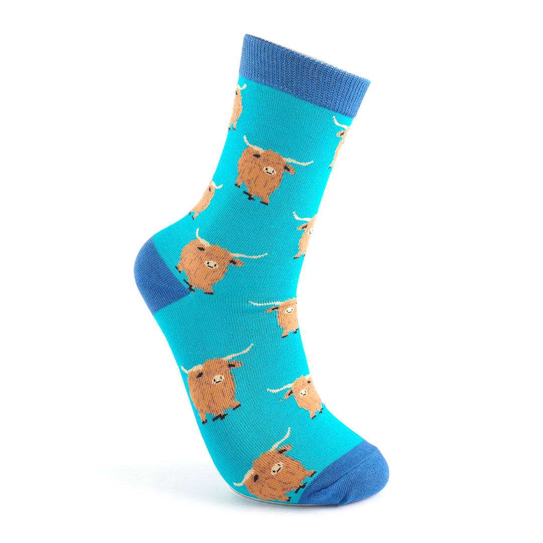 Highland Herd Turquoise Bamboo Socks