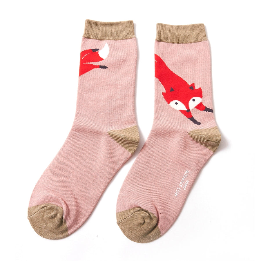 Leaping fox dusky pink bamboo Socks