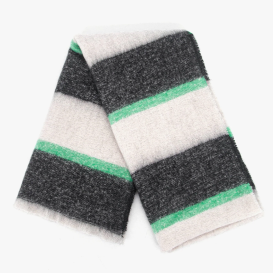 Black & Mint Block Stripe Midweight Scarf