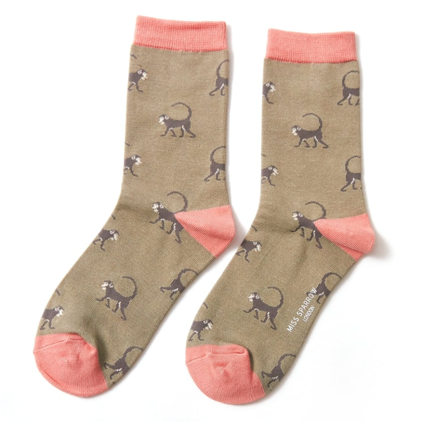 Monkeys Olive Bamboo Socks