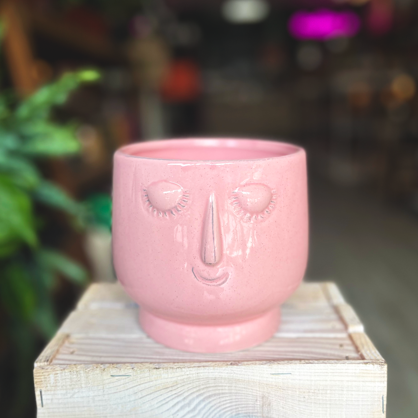 Pink Ceramic Face Pot