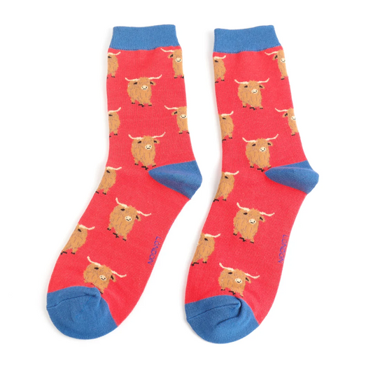 Highland Herd Red Bamboo Socks