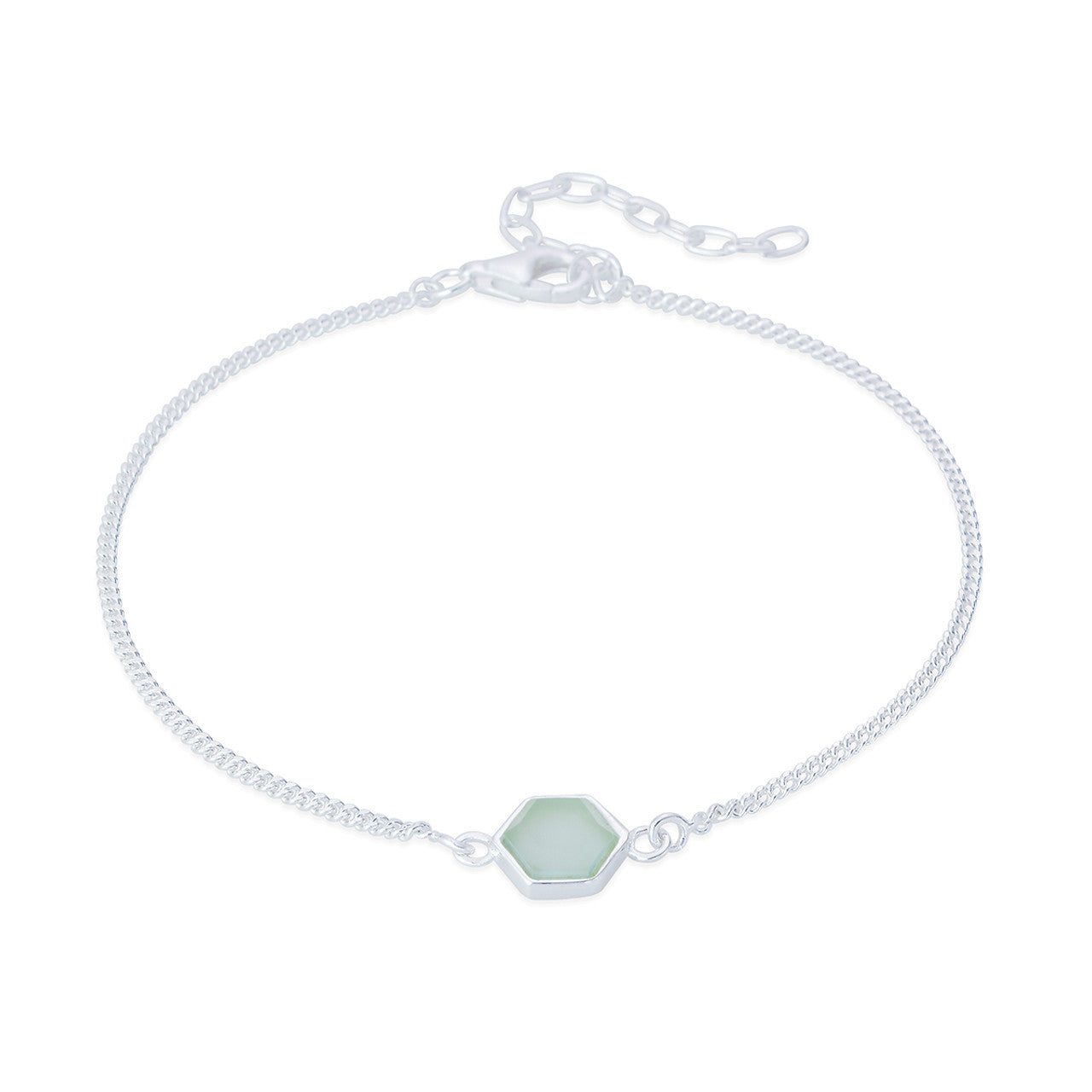 Silver Seafoam Hexagon Chalcedony Bracelet