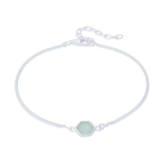 Silver Seafoam Hexagon Chalcedony Bracelet