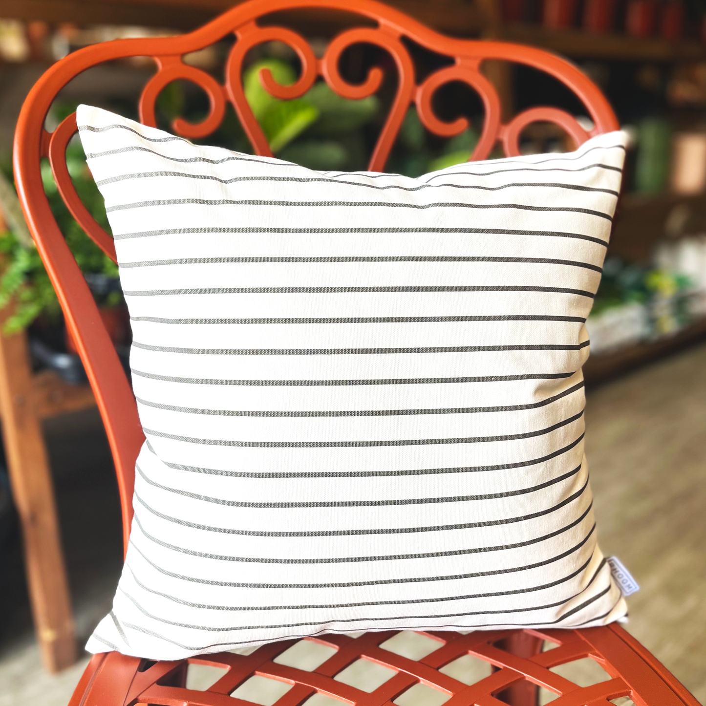 Striped Cotton Square Cushion White & Black 45x45cm 18x18"