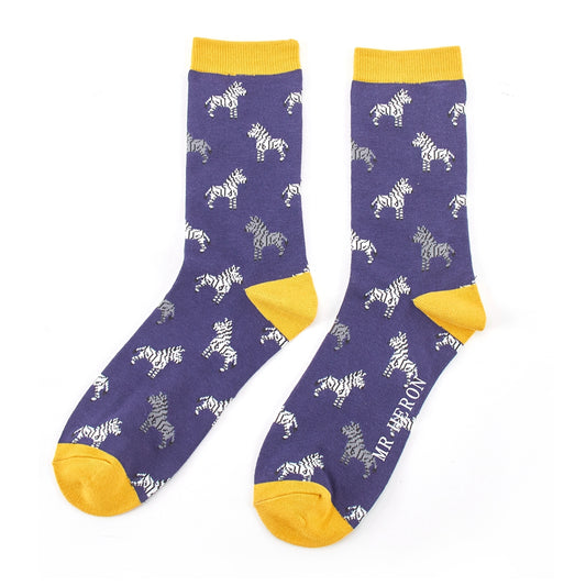 Zebras Navy Bamboo Socks